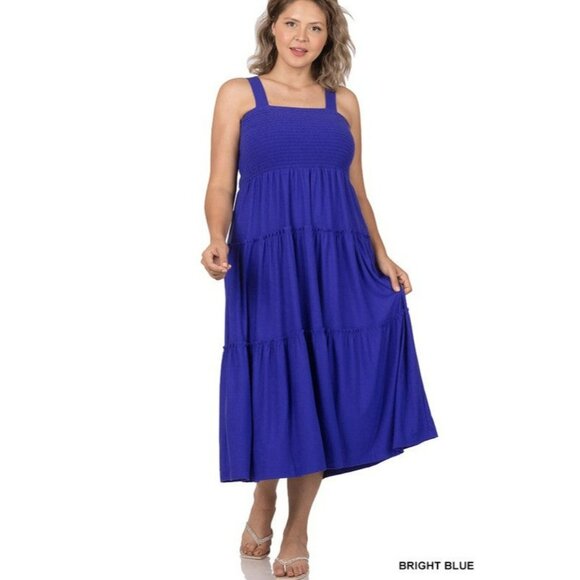 Plus Smocked Tiered Midi Dress - Picture 1 of 14